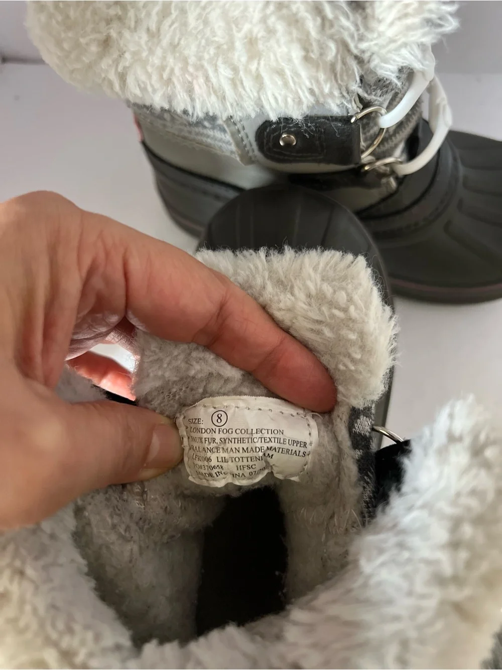 London Fog Kids Winter Snow Boots Faux Fur Gray Pink Size 8